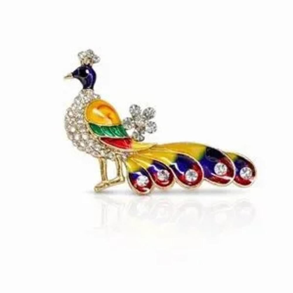 Colorful Peacock Brooch with Crystals